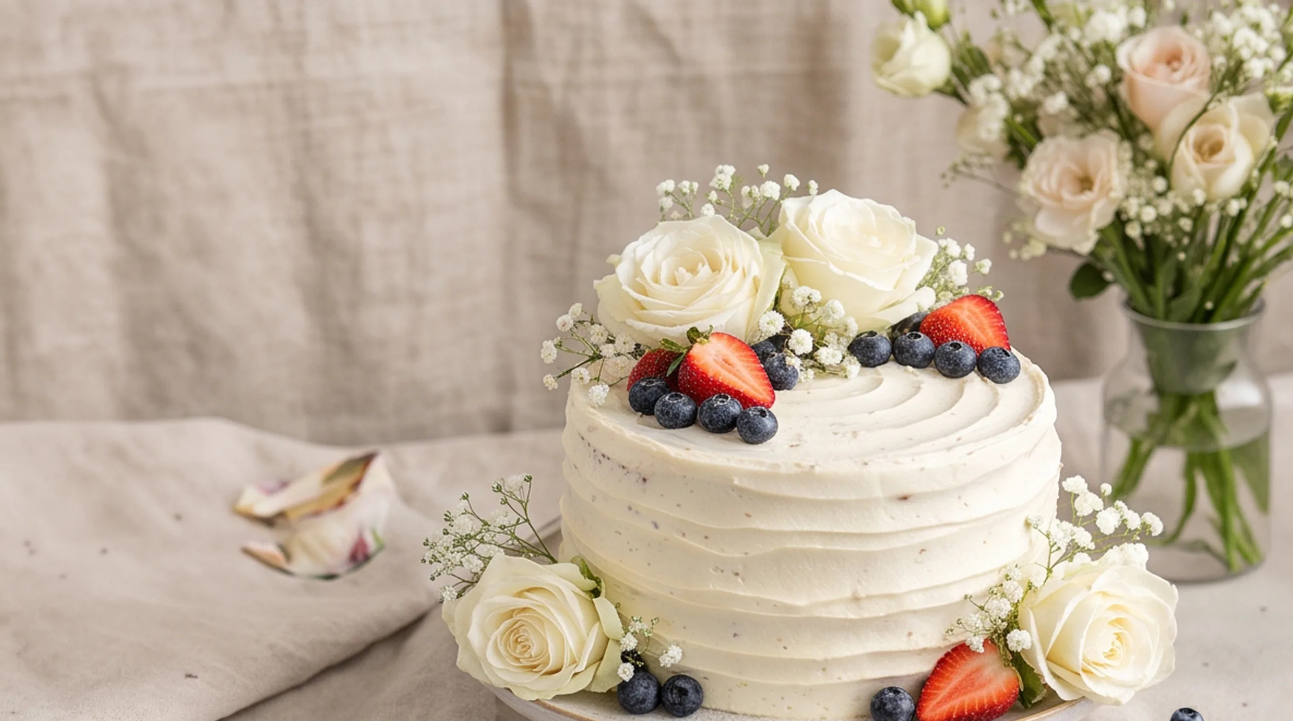 Vanilla Rustic Cake dengan Bunga Segar