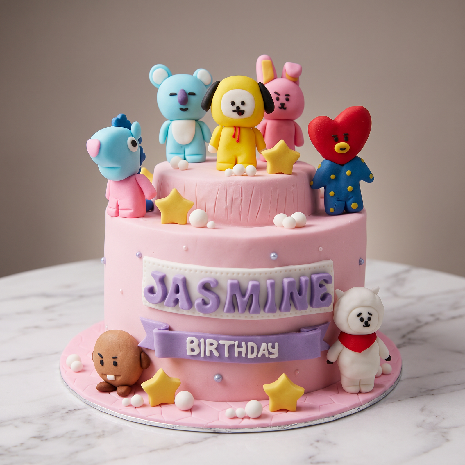 Kue Dua Tingkat Karakter Lucu Pink